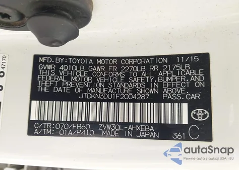 2015 Toyota Prius Three from USA, damaged, VIN JTDKN3DU1F2004287